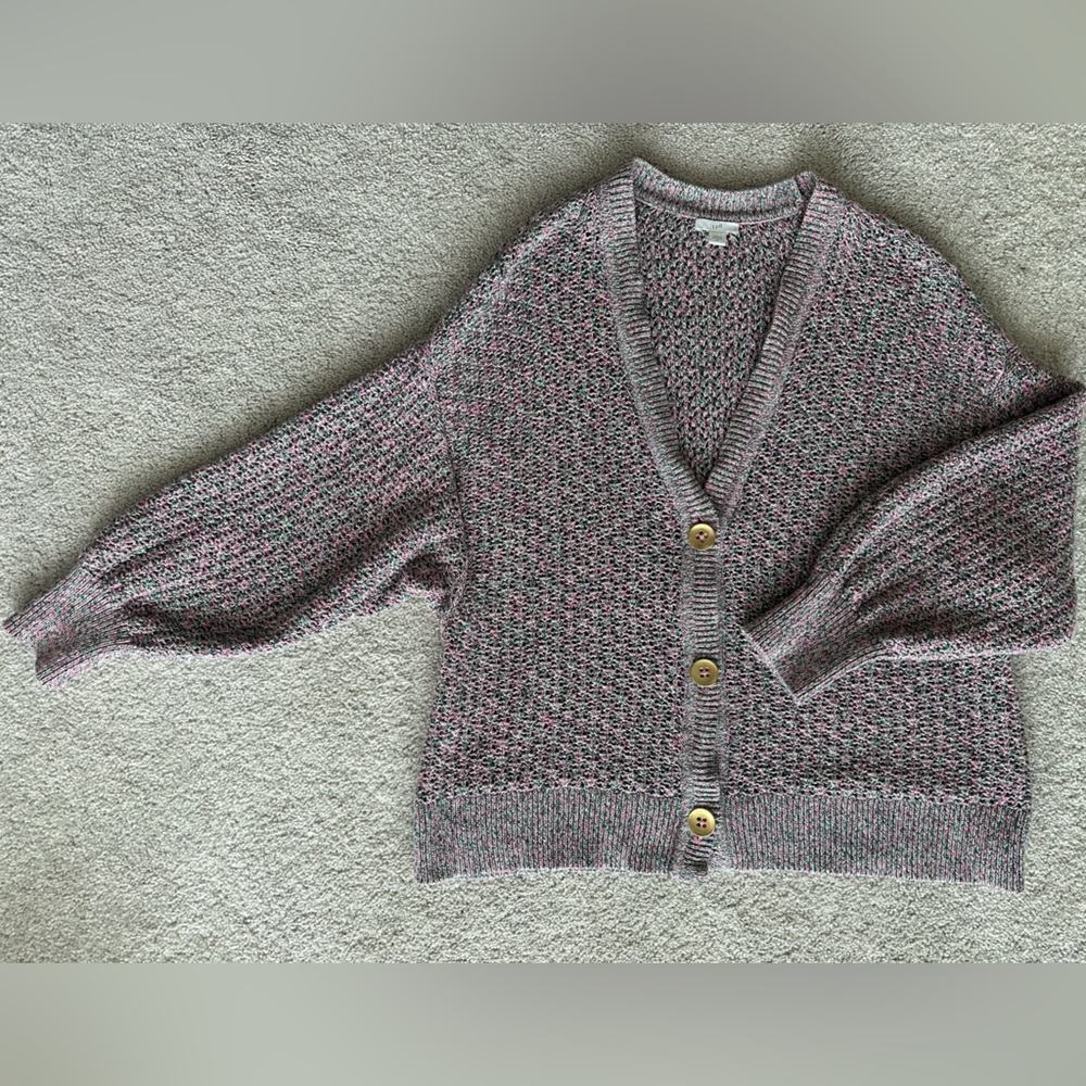 J.Jill Chunky Knit Cardigan Womens XL Button Front Cozy Boxy Textured Sweater - Picture 7 of 12